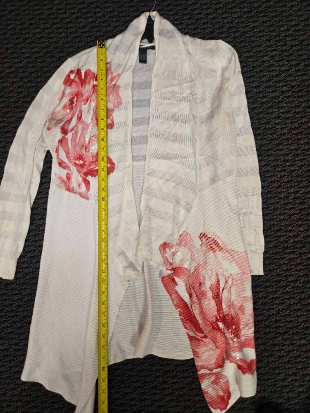 INC International Concepts Floral Cardigan L White Pink Sequin Knit Tunic Shrug - Picture 4 of 6